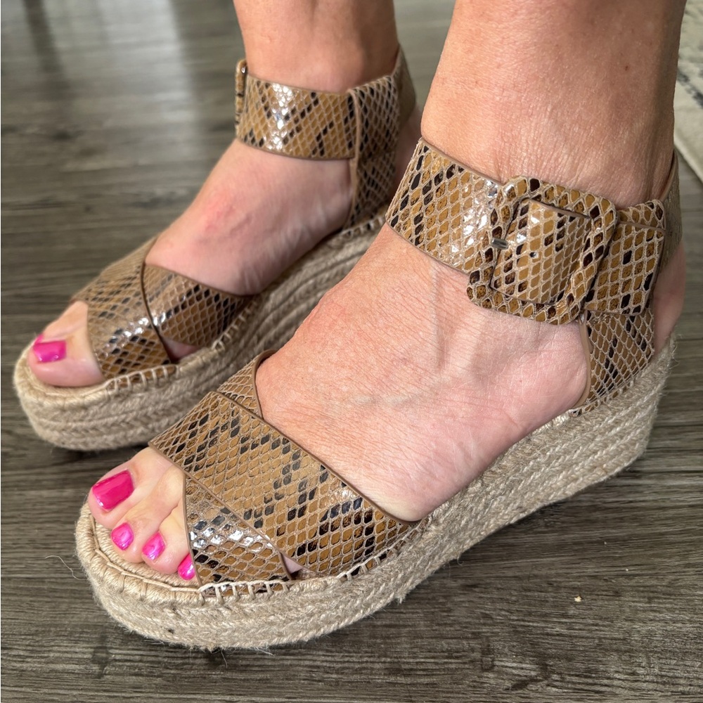Sole Society Tan Snake-Print Espadrille Wedge Sandals